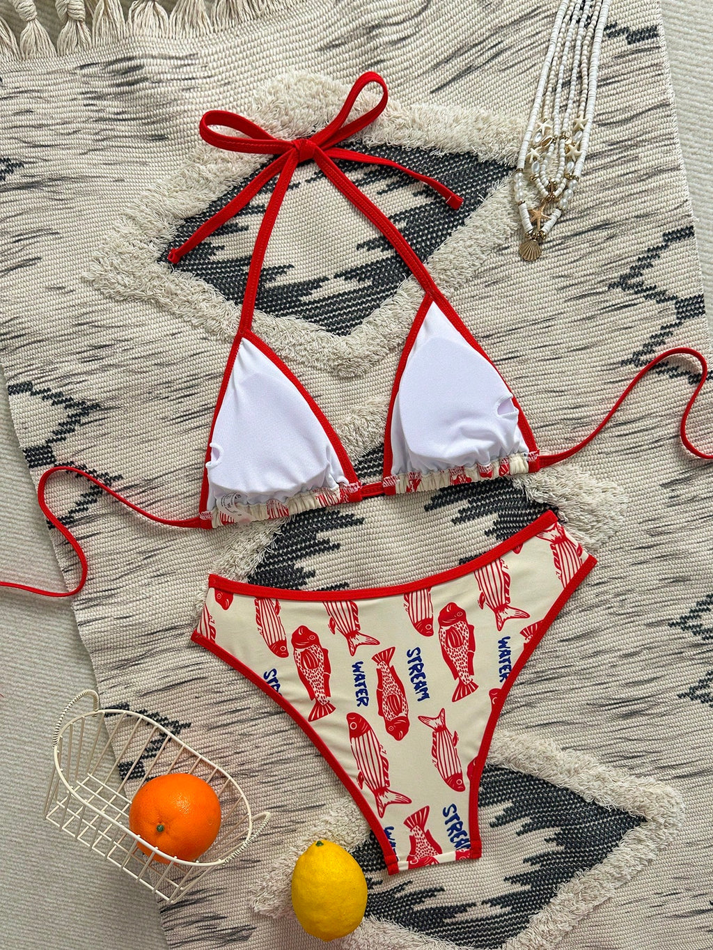 Swim Mod Women's Summer 2-Piece Swimsuit Set With Lobster Print,