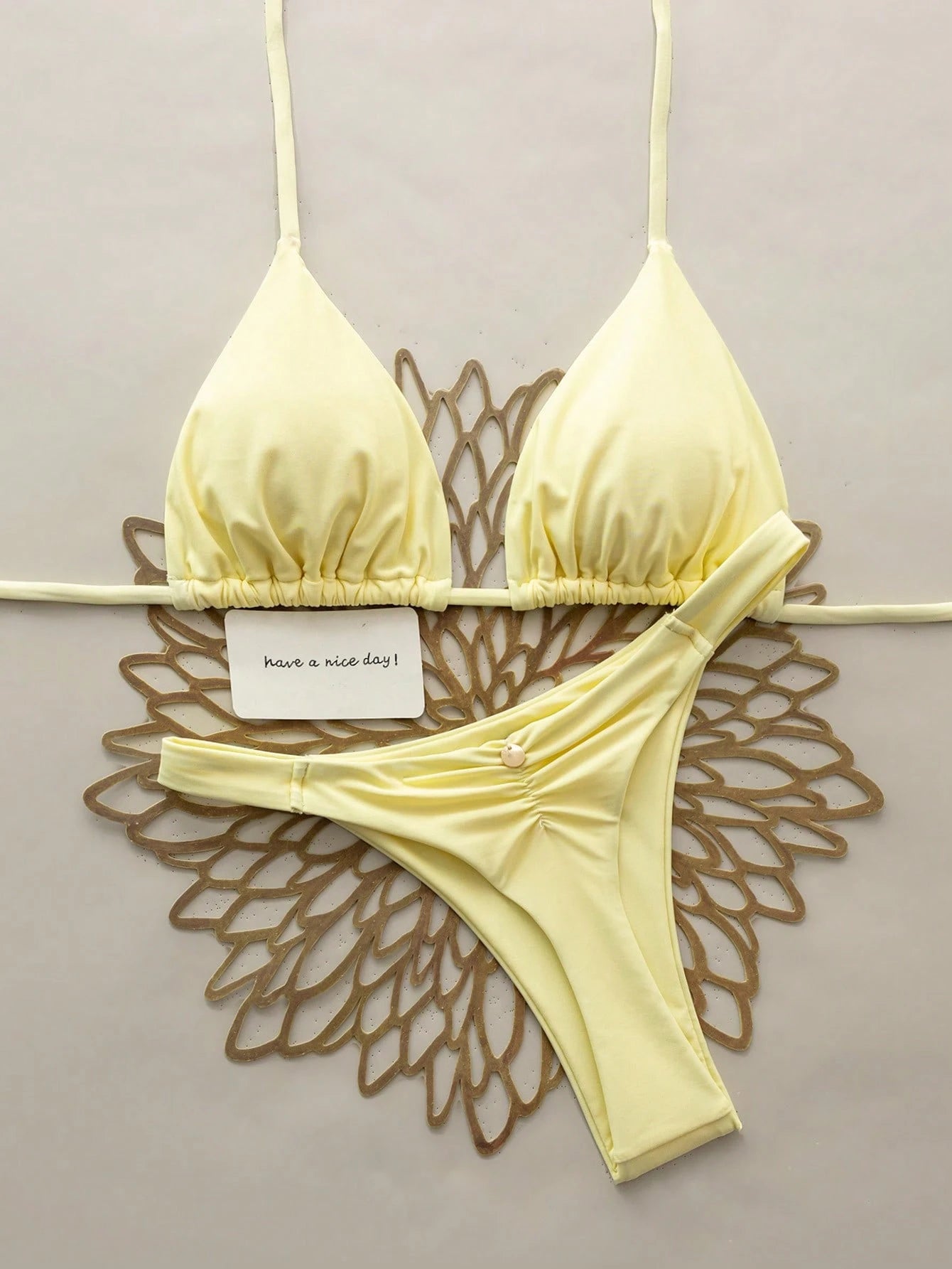 Swim Vcay 2pcs/Set Halter Triangle Cup Bikini Swimwear For Beach Vacation, Spring/Summer - image 5