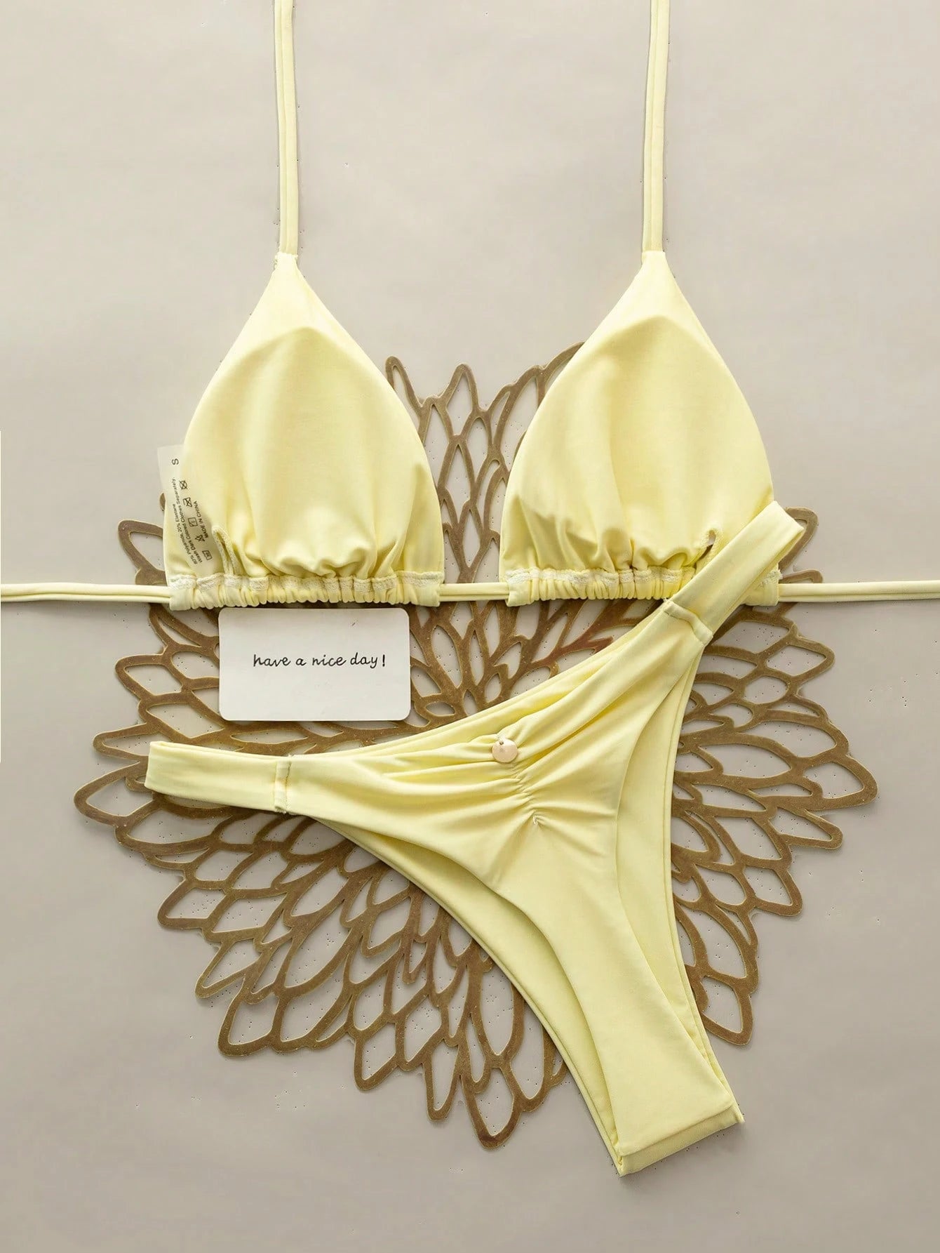 Swim Vcay 2pcs/Set Halter Triangle Cup Bikini Swimwear For Beach Vacation, Spring/Summer - image 6