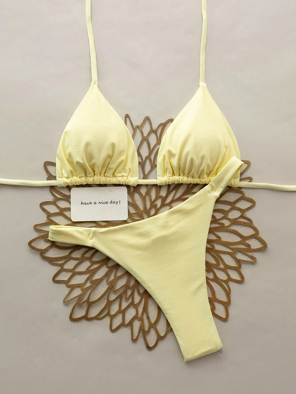 Swim Vcay 2pcs/Set Halter Triangle Cup Bikini Swimwear For Beach Vacation, Spring/Summer - image 7