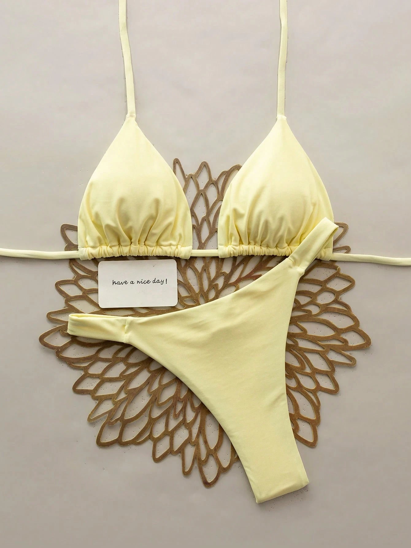 Swim Vcay 2pcs/Set Halter Triangle Cup Bikini Swimwear For Beach Vacation, Spring/Summer - image 7