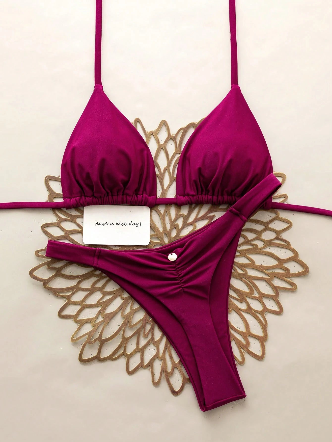 Swim Vcay 2pcs/Set Halter Triangle Cup Bikini Swimwear For Beach Vacation, Spring/Summer - image 8