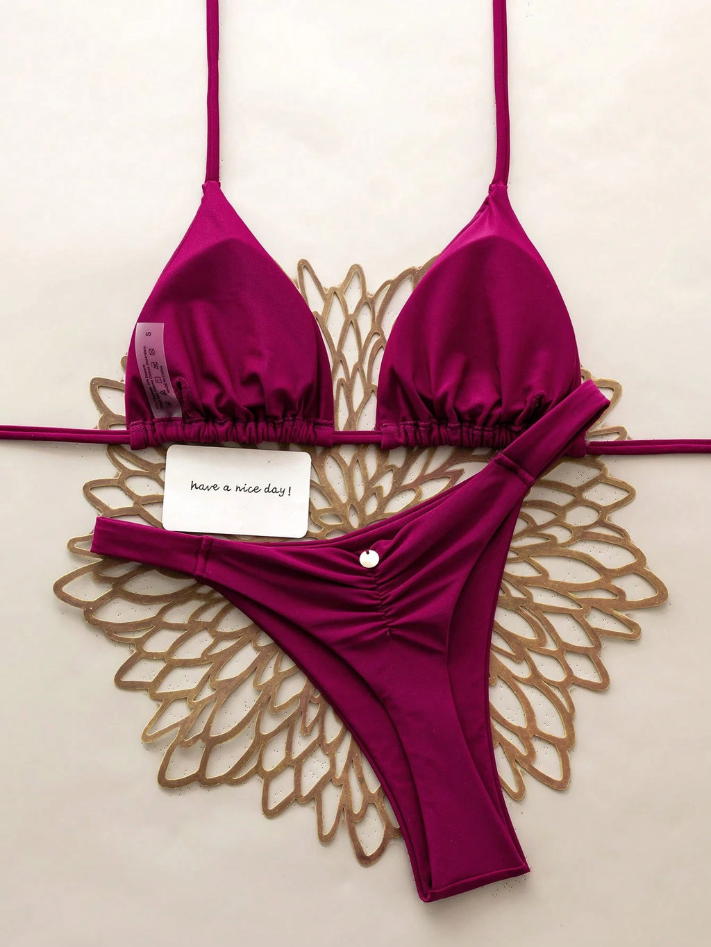 Swim Vcay 2pcs/Set Halter Triangle Cup Bikini Swimwear For Beach Vacation, Spring/Summer - image 9