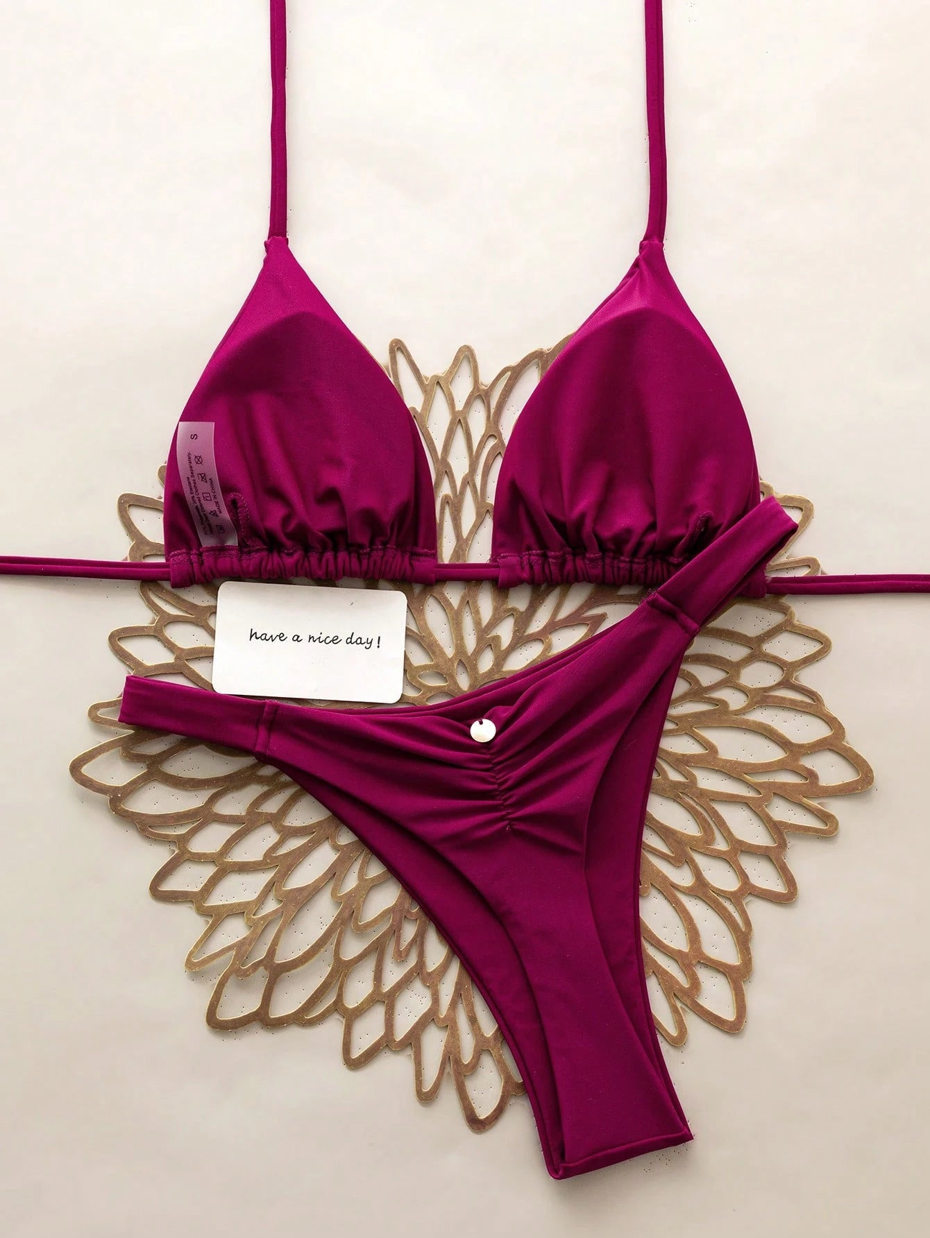 Swim Vcay 2pcs/Set Halter Triangle Cup Bikini Swimwear For Beach Vacation, Spring/Summer - image 9