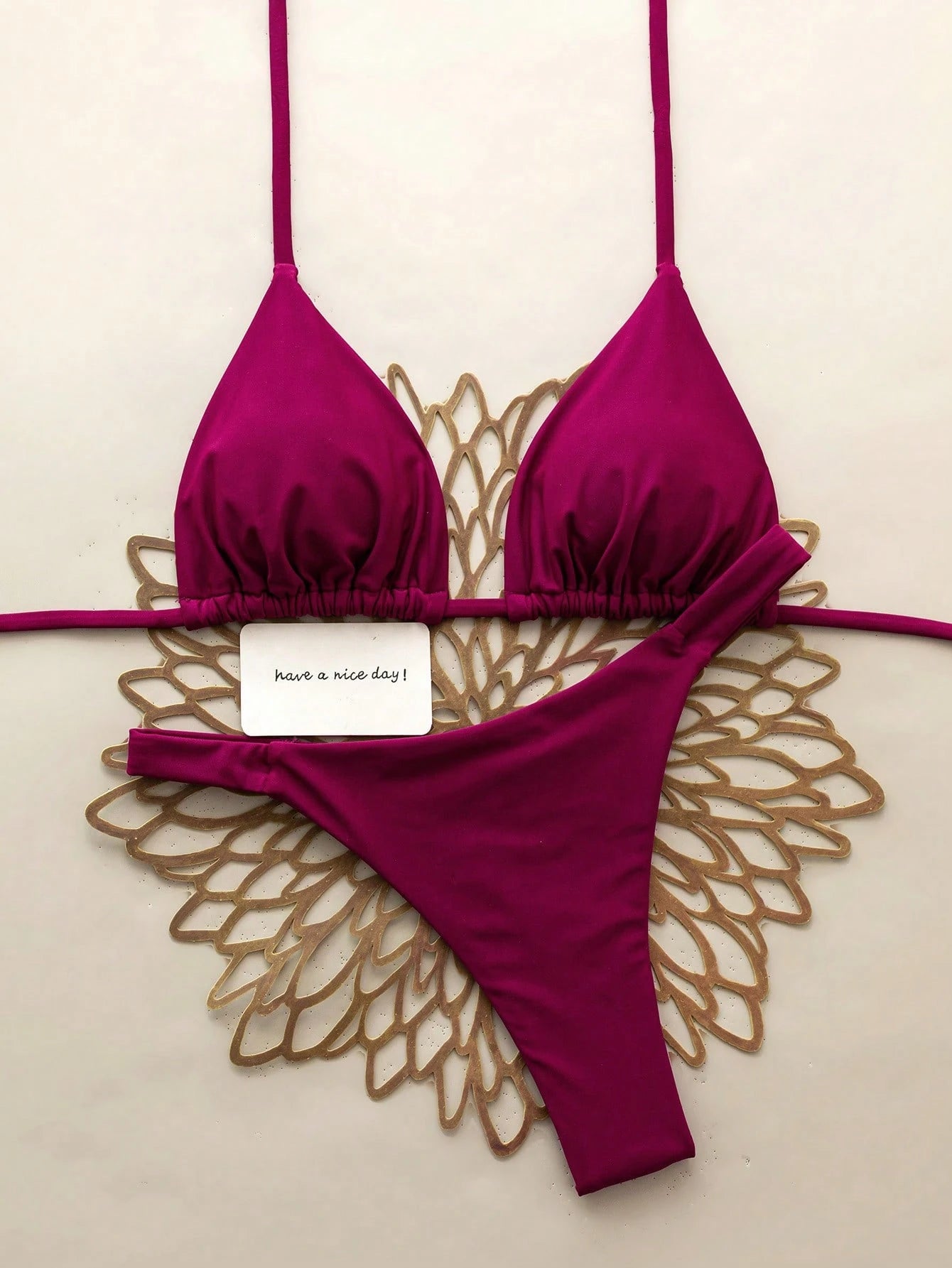 Swim Vcay 2pcs/Set Halter Triangle Cup Bikini Swimwear For Beach Vacation, Spring/Summer - image 10
