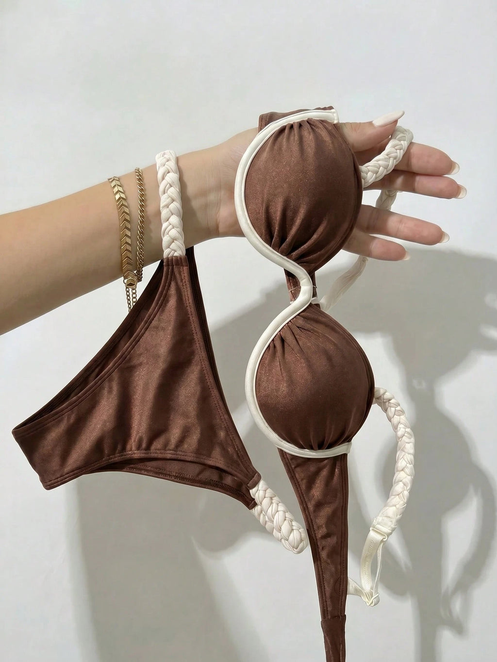 Bikinx Women's Fashion Braided Shoulder Strap Bikini Set, Underwire