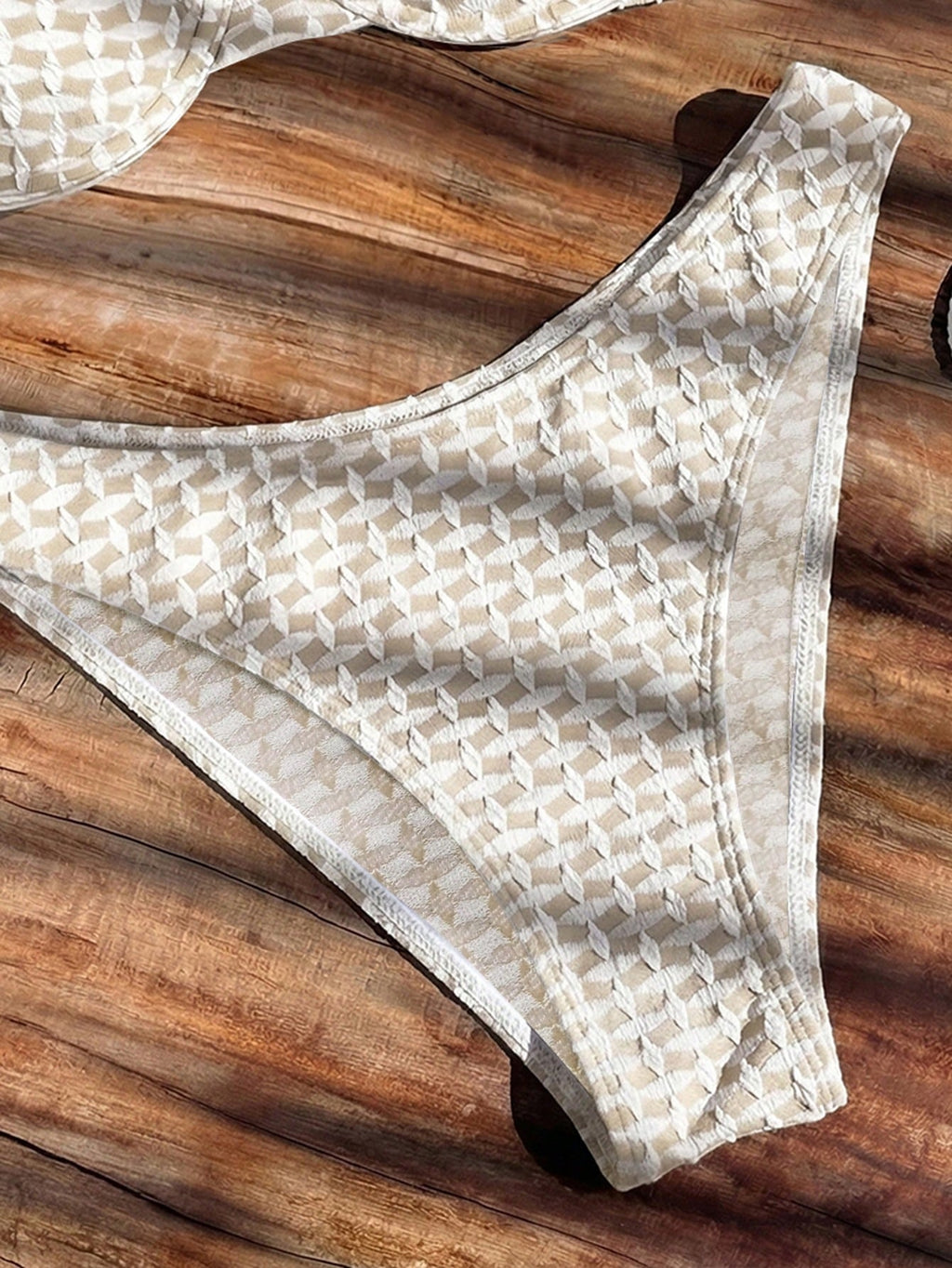 Bikinx Women's Jacquard Textured Fabric Bikini Swimwear, Spaghetti Strap Backles