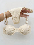 Bikinx Women's Elegant Beaded Stone Decor Textured Bikini Set,