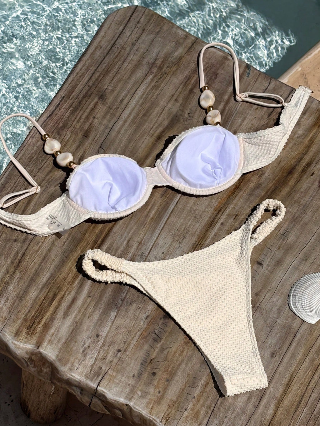 Bikinx Women's Elegant Beaded Stone Decor Textured Bikini Set,