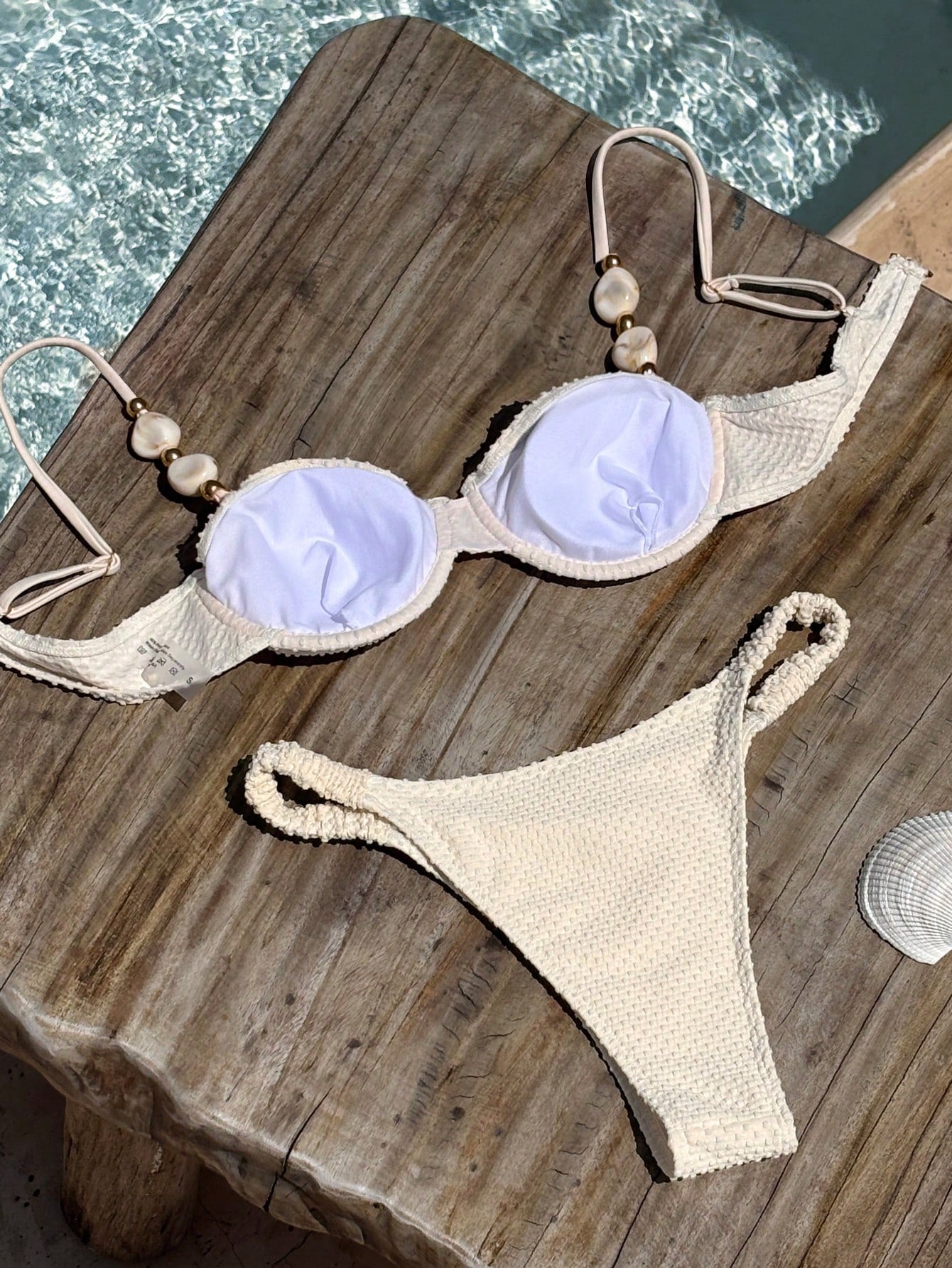 Bikinx Women's Elegant Beaded Stone Decor Textured Bikini Set,