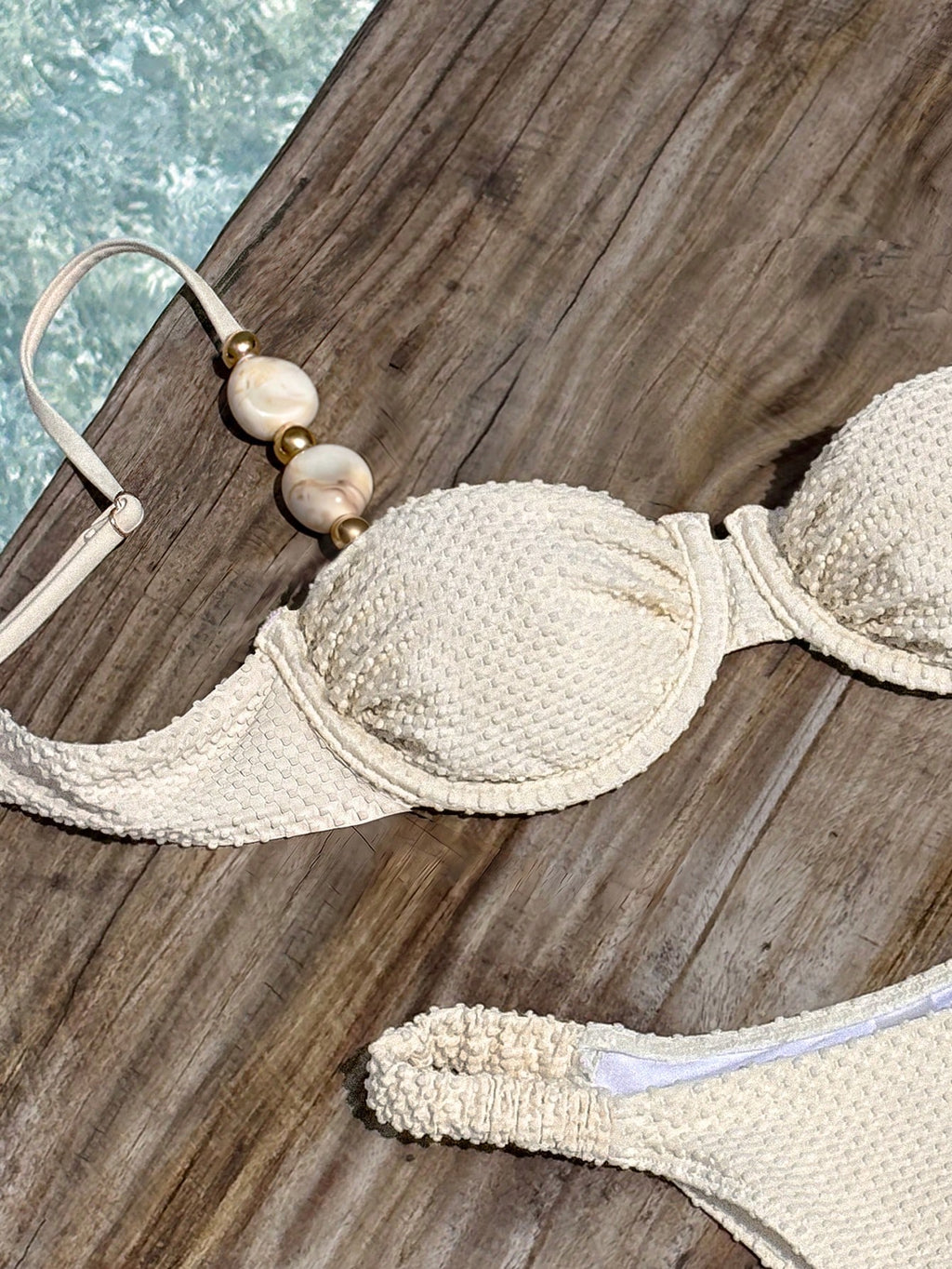 Bikinx Women's Elegant Beaded Stone Decor Textured Bikini Set,