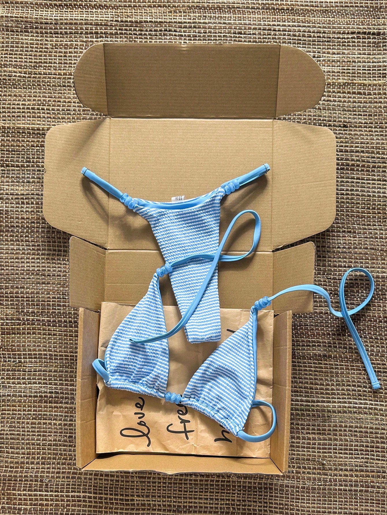 Swim Vcay 2026 Spring/Summer Spaghetti Strap Blue & White Textured