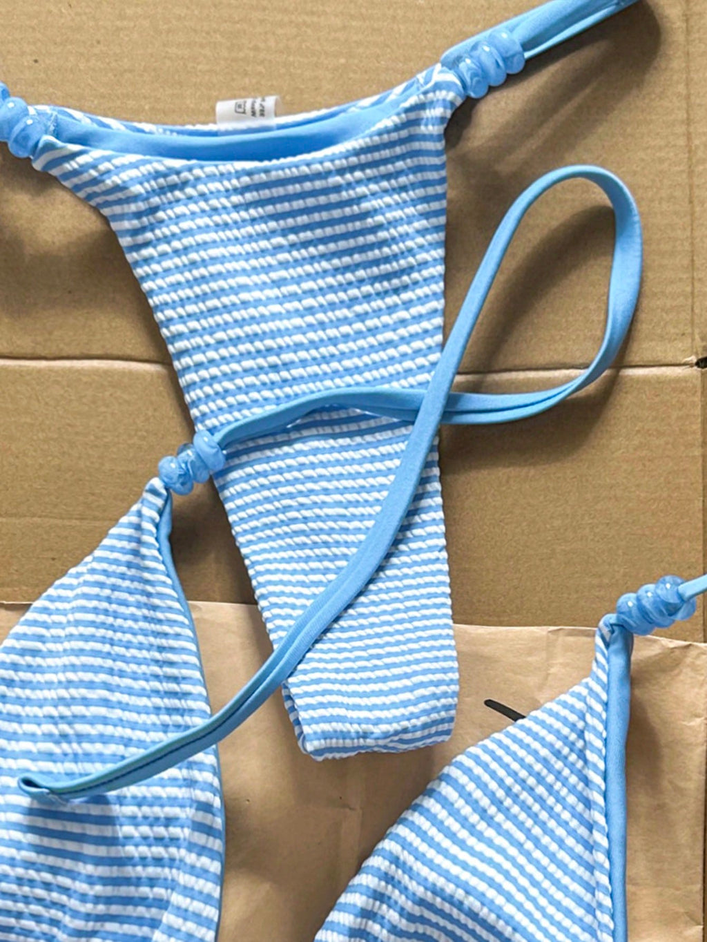 Swim Vcay 2026 Spring/Summer Spaghetti Strap Blue & White Textured