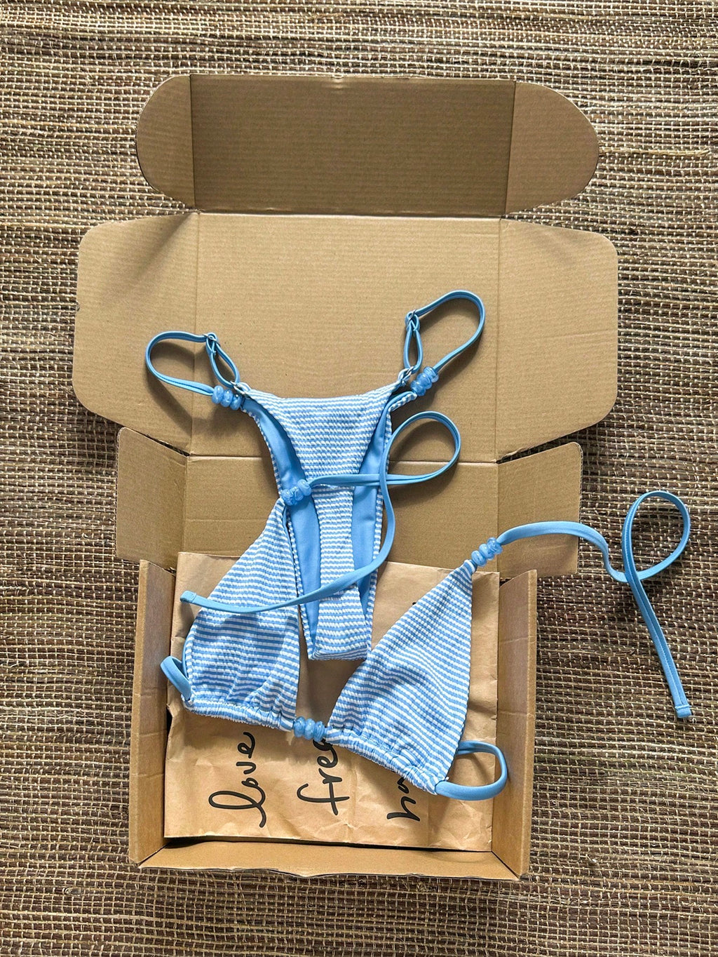 Swim Vcay 2026 Spring/Summer Spaghetti Strap Blue & White Textured
