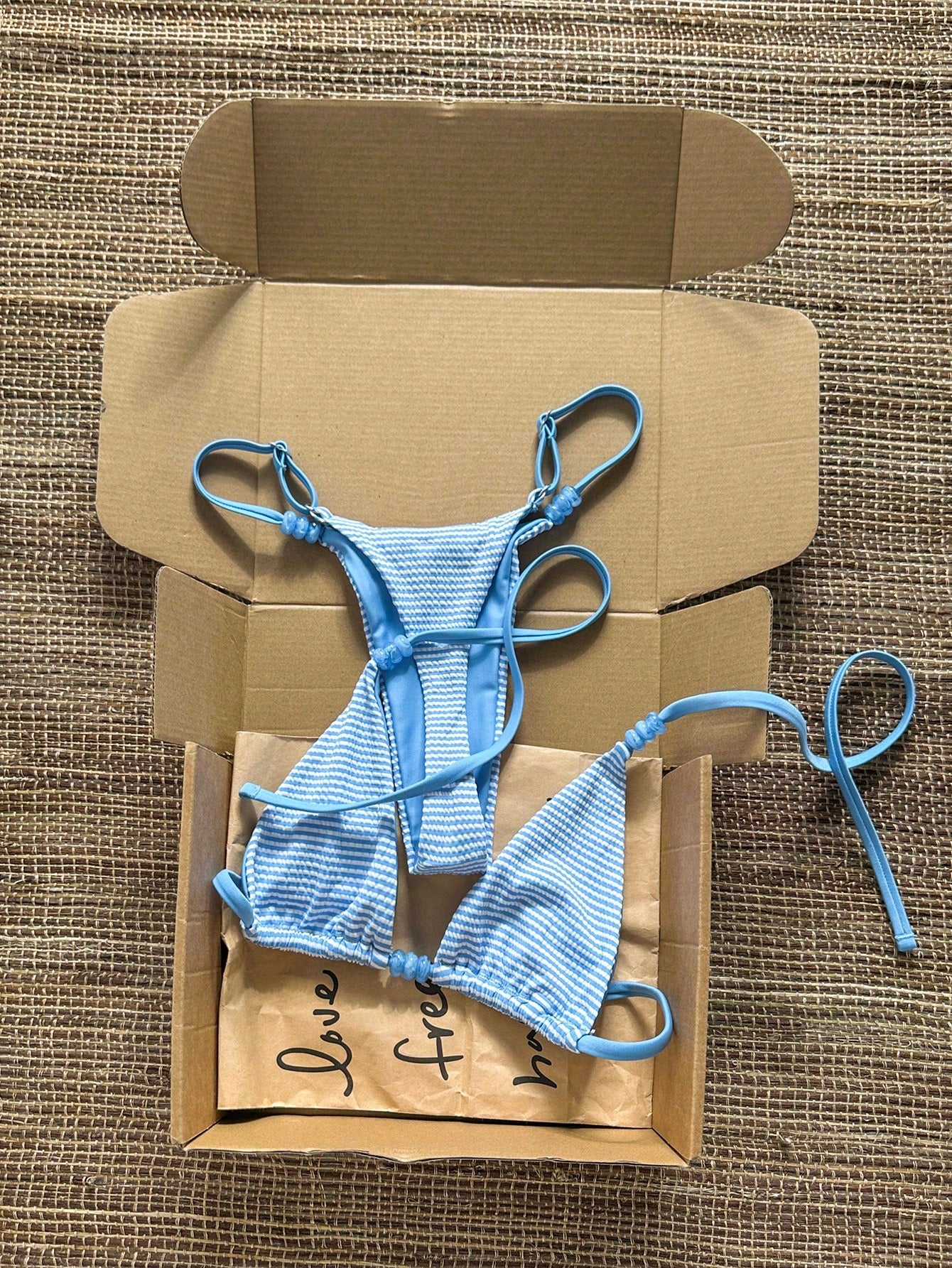 Swim Vcay 2026 Spring/Summer Spaghetti Strap Blue & White Textured