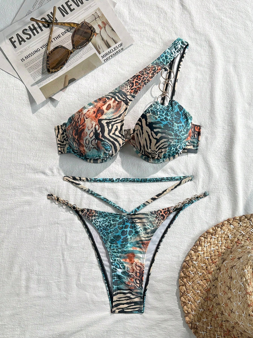 Swim SXY Women's Swimwear Set, Strapless Diamond Chain Decor Sexy
