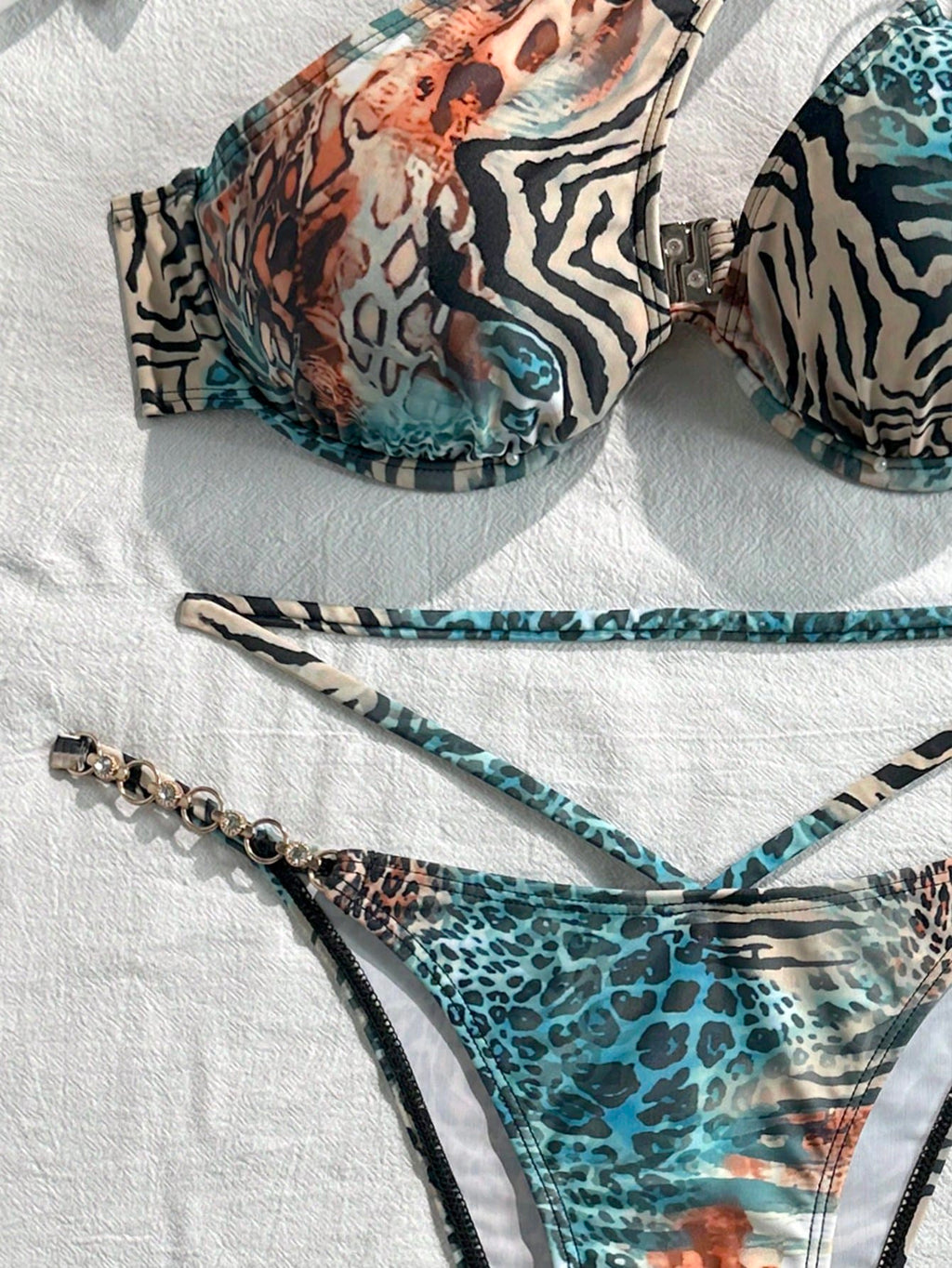 Swim SXY Women's Swimwear Set, Strapless Diamond Chain Decor Sexy