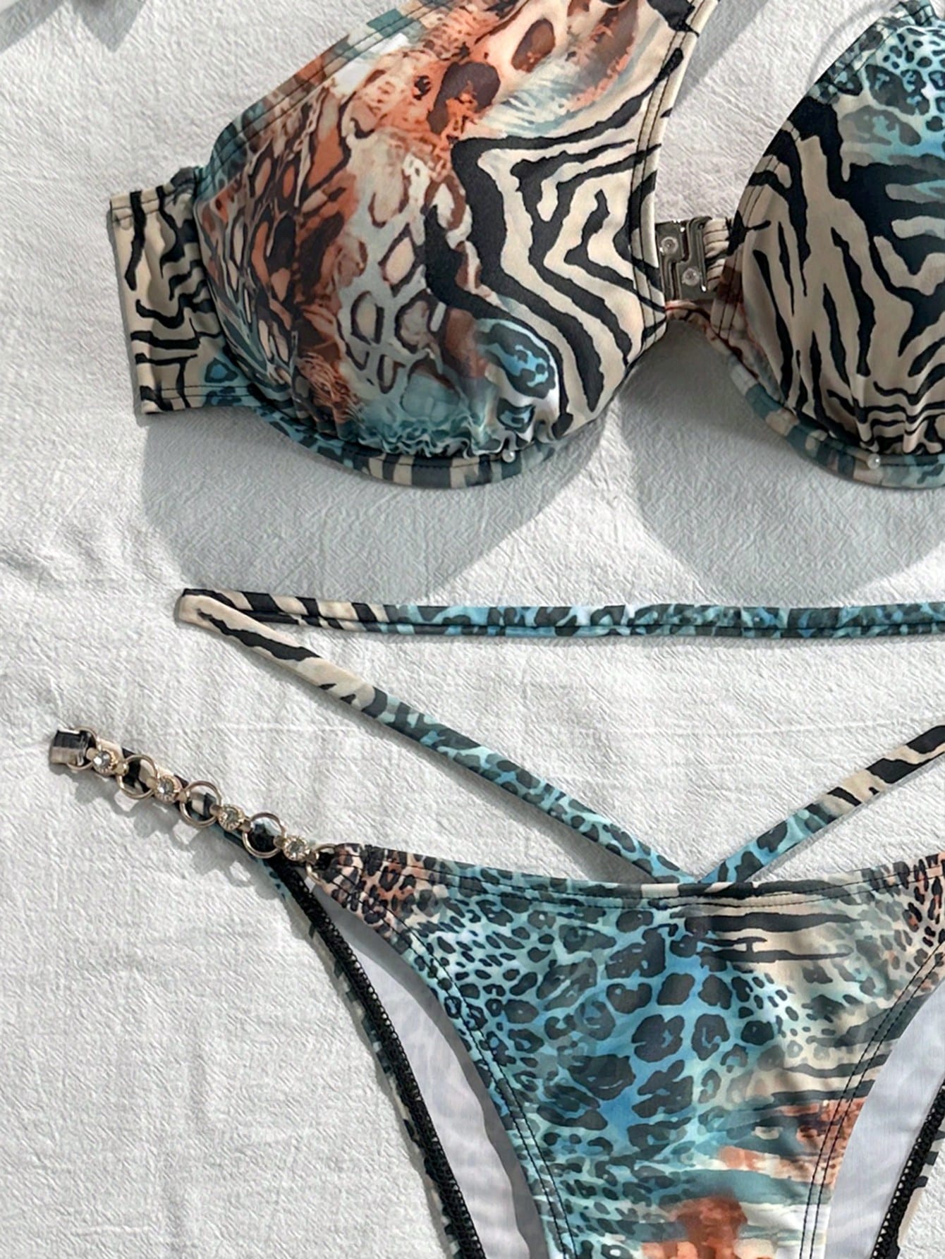 Swim SXY Women's Swimwear Set, Strapless Diamond Chain Decor Sexy