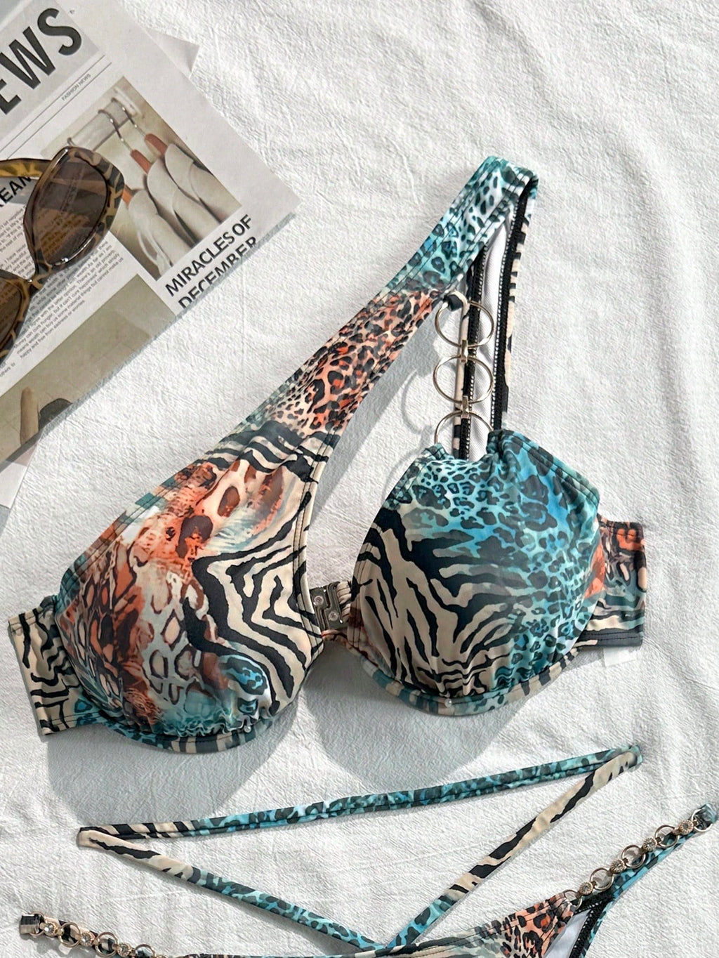 Swim SXY Women's Swimwear Set, Strapless Diamond Chain Decor Sexy