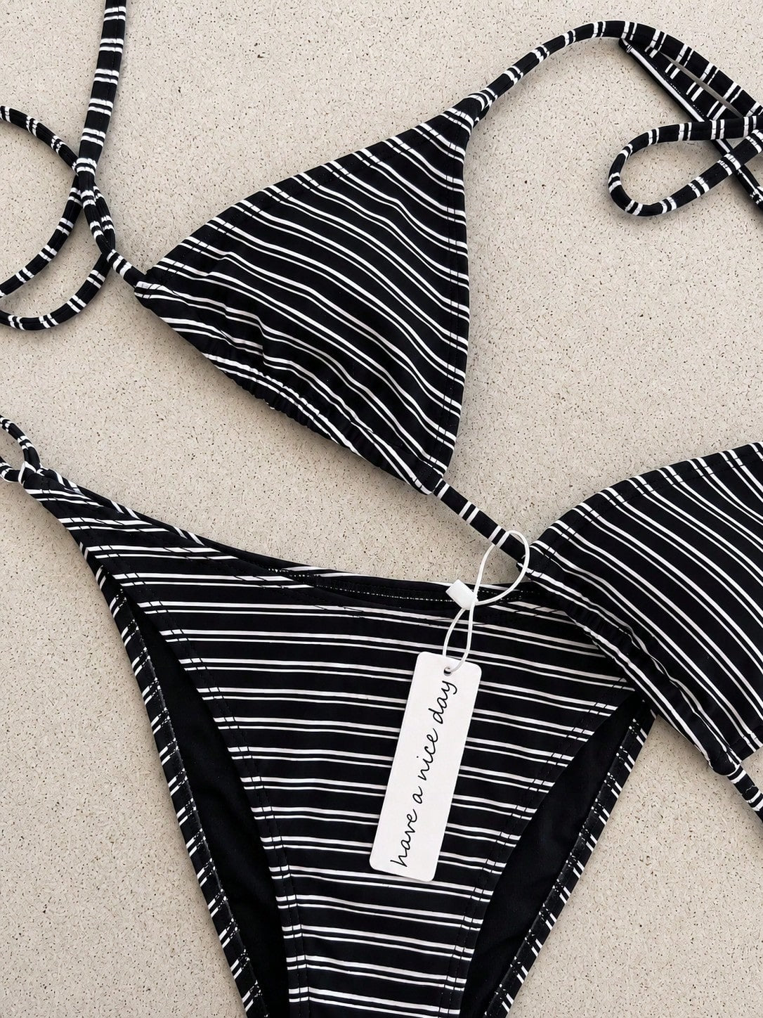 Vintage Orange Striped Halter Neck Swimsuit Set, Sexy Push-Up High