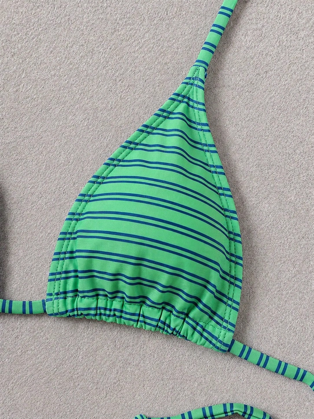 Retro Blue & Green Striped Spaghetti Strap Tie Bikini Set, Sexy