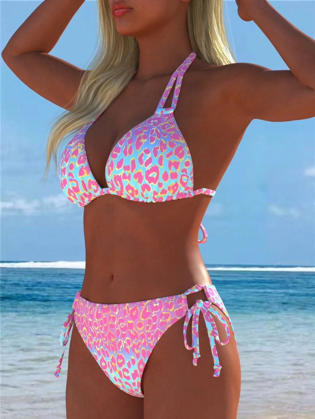 Women's Sexy Halter Leopard Print Bikini Set Casual Beach Swimwear