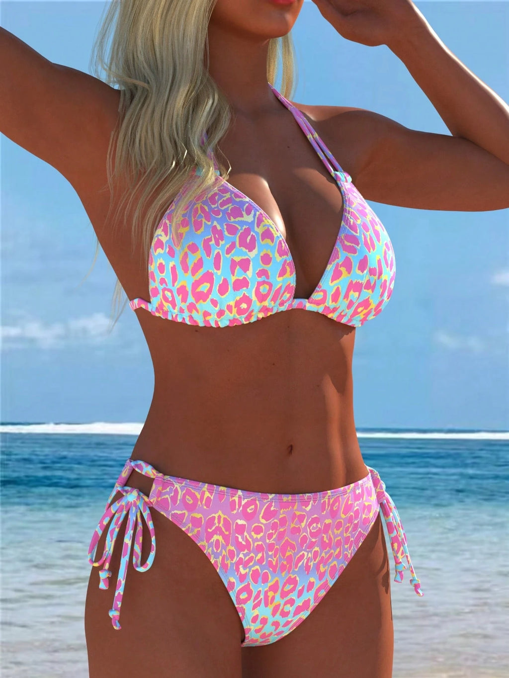Women's Sexy Halter Leopard Print Bikini Set Casual Beach Swimwear