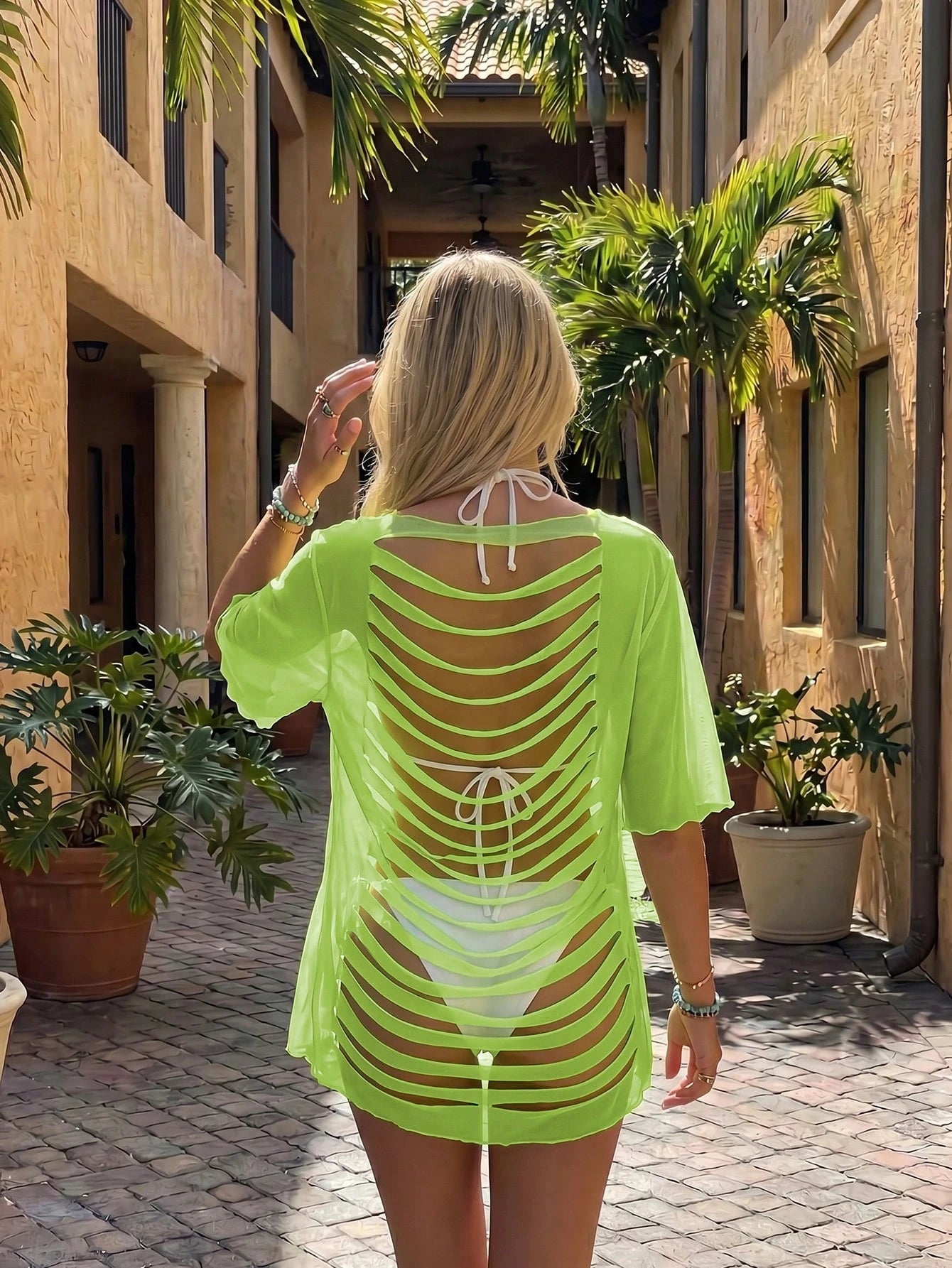 Swim SXY Summer Beach Solid Ripped Mesh Cover Up - image 20
