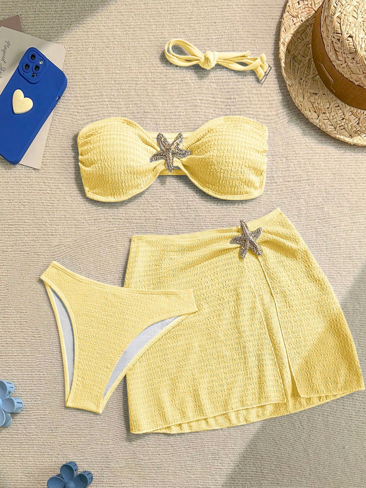 Soleia Women's Cute Dusky Blue Summer Beach Vacation Holiday 3-Piece