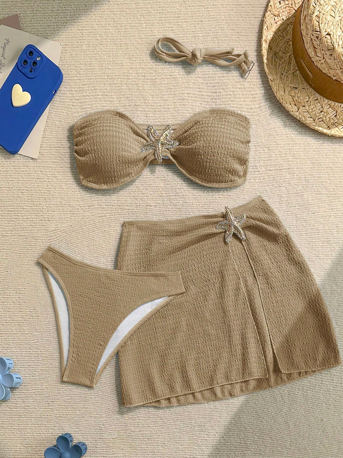 Soleia Women's Cute Dusky Blue Summer Beach Vacation Holiday 3-Piece