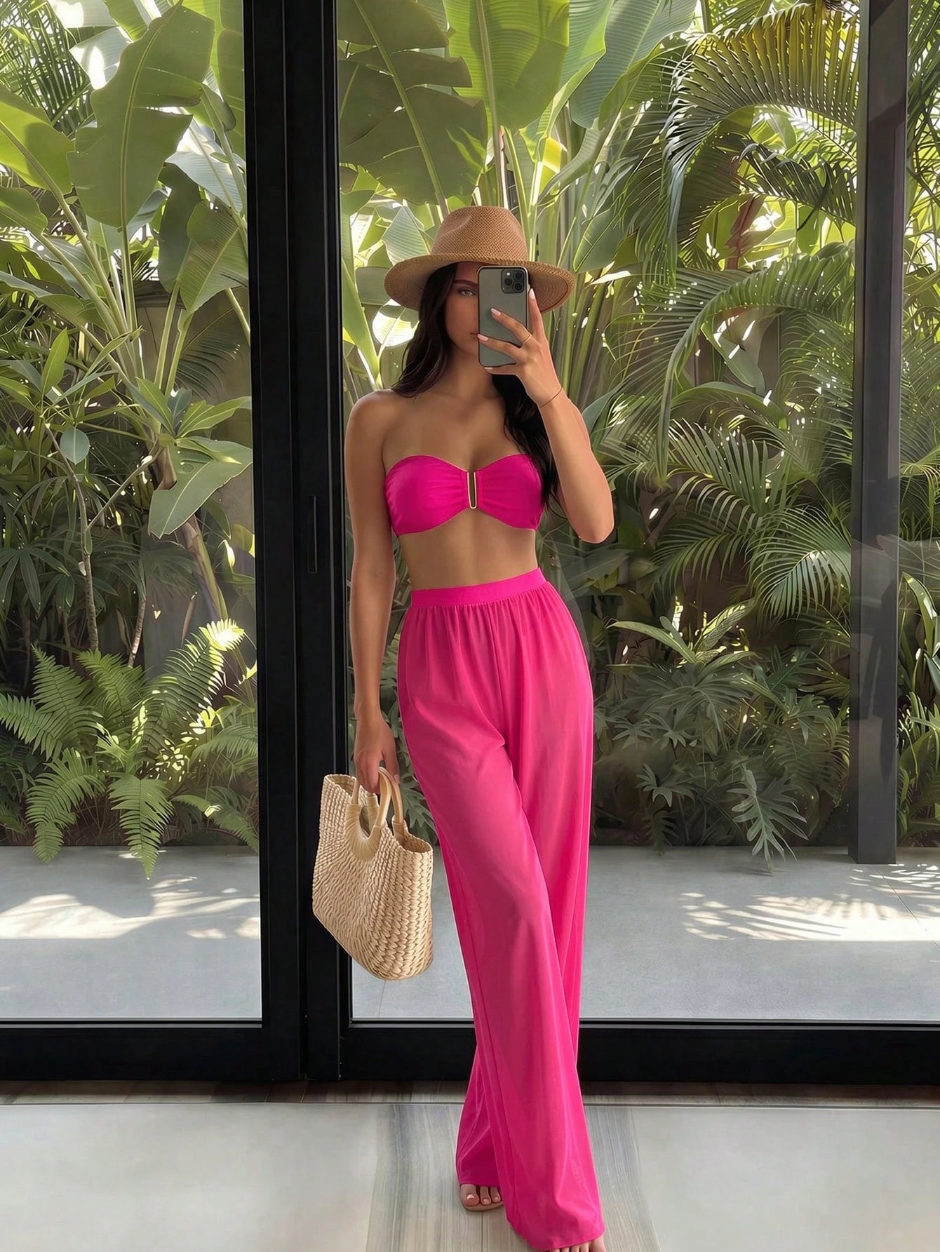 Costavie 3pcs/Set New Yellow Bandeau Top, Triangle Bottoms, And Mesh Beach Pants