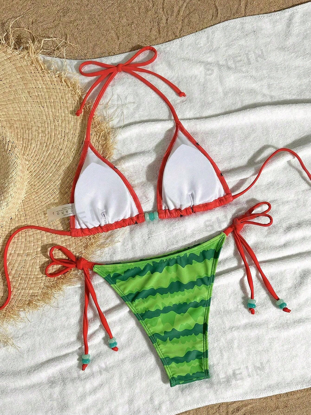 Swim Mod Women's Watermelon Print Halter Neck Tankini Bikini Set Set,