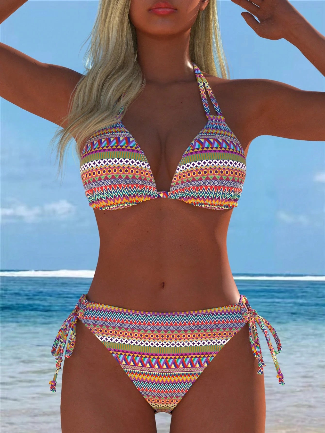 Women's Sexy Halter Neck Bikini Set, Bohemian Print Fabric Beach