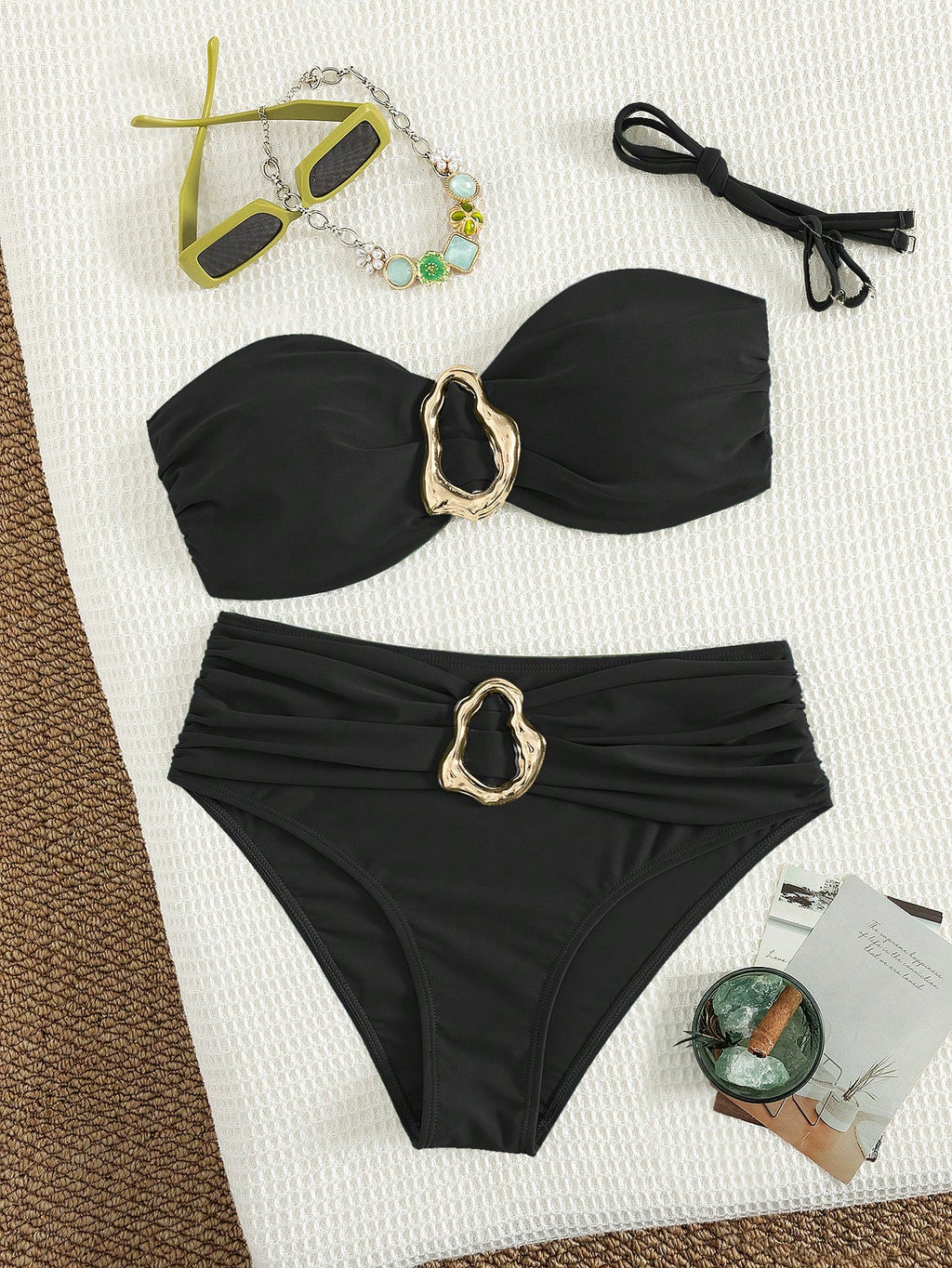 Swim Chiccia Ladies Beach Vacation Casual All Black Detachable Slim