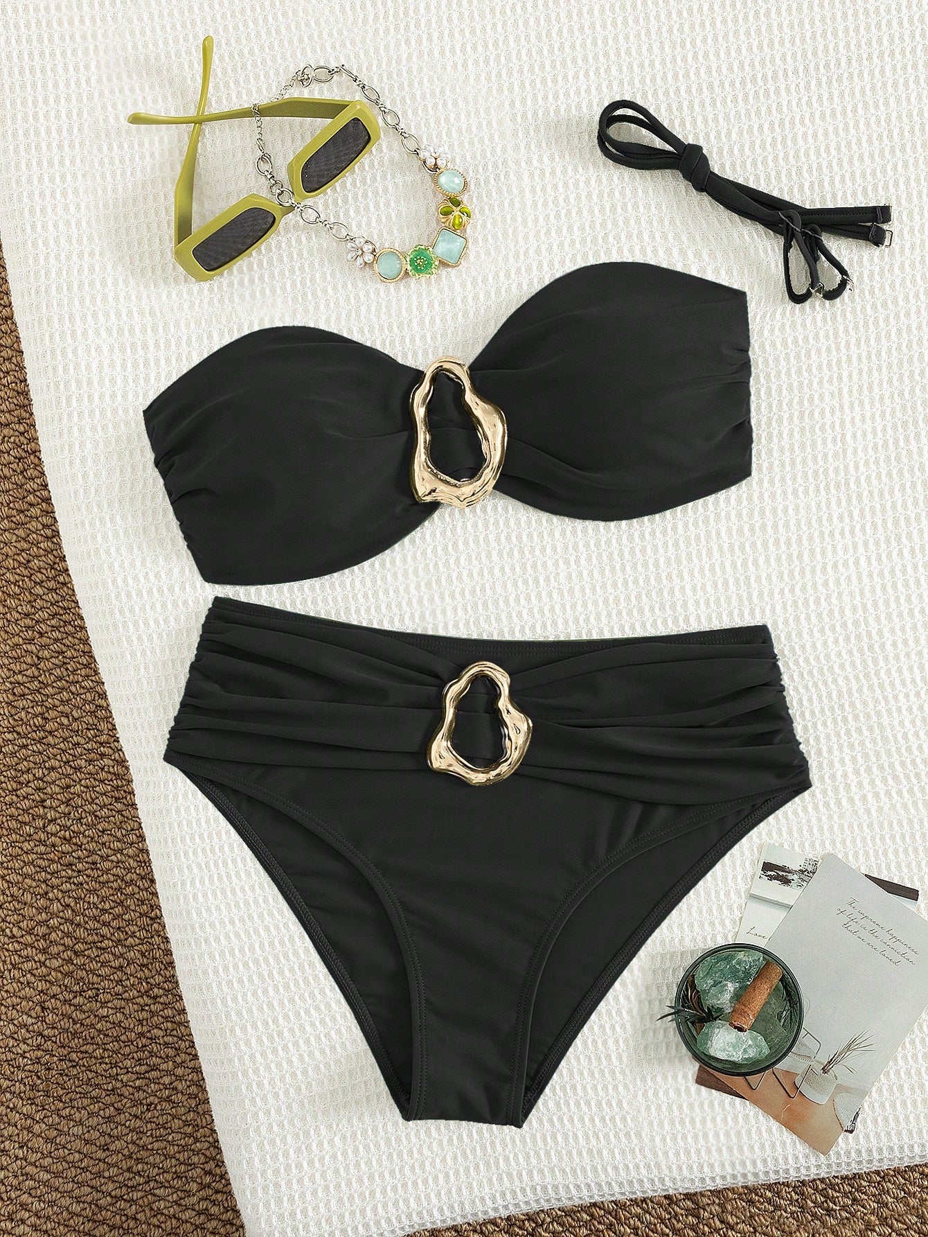 Swim Chiccia Ladies Beach Vacation Casual All Black Detachable Slim
