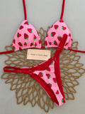 2pcs/Set Fruit Allover Print Strawberry Sexy Backless Tie Bikini Set, For Beach,
