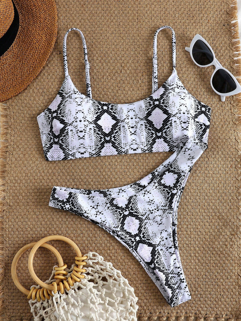Leopard Print Backless Halter Sexy 2 Pieces Swimwear For Women