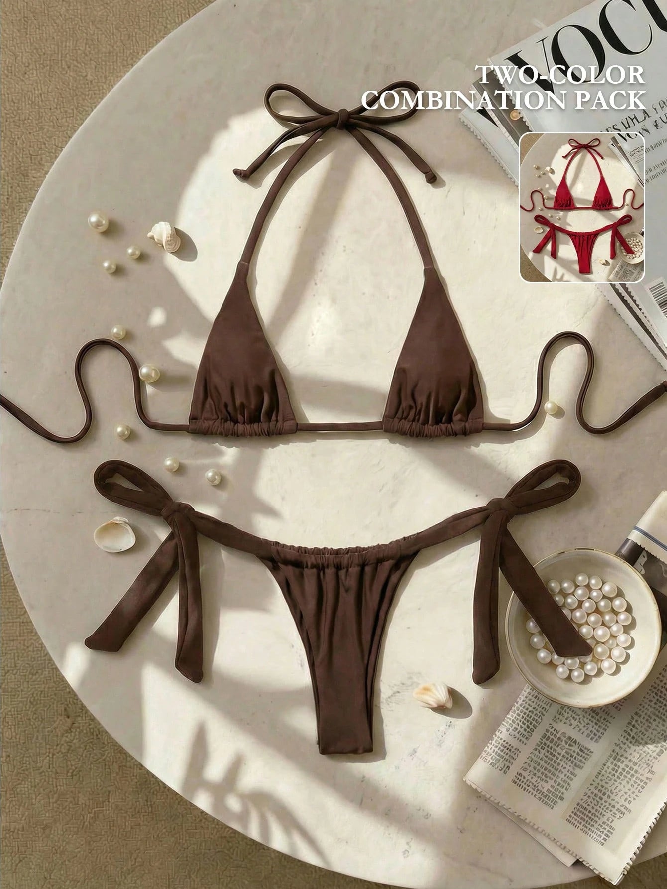 Swim SXY Women's Summer Beach Solid Color Halter Tie Sexy Bikini And
