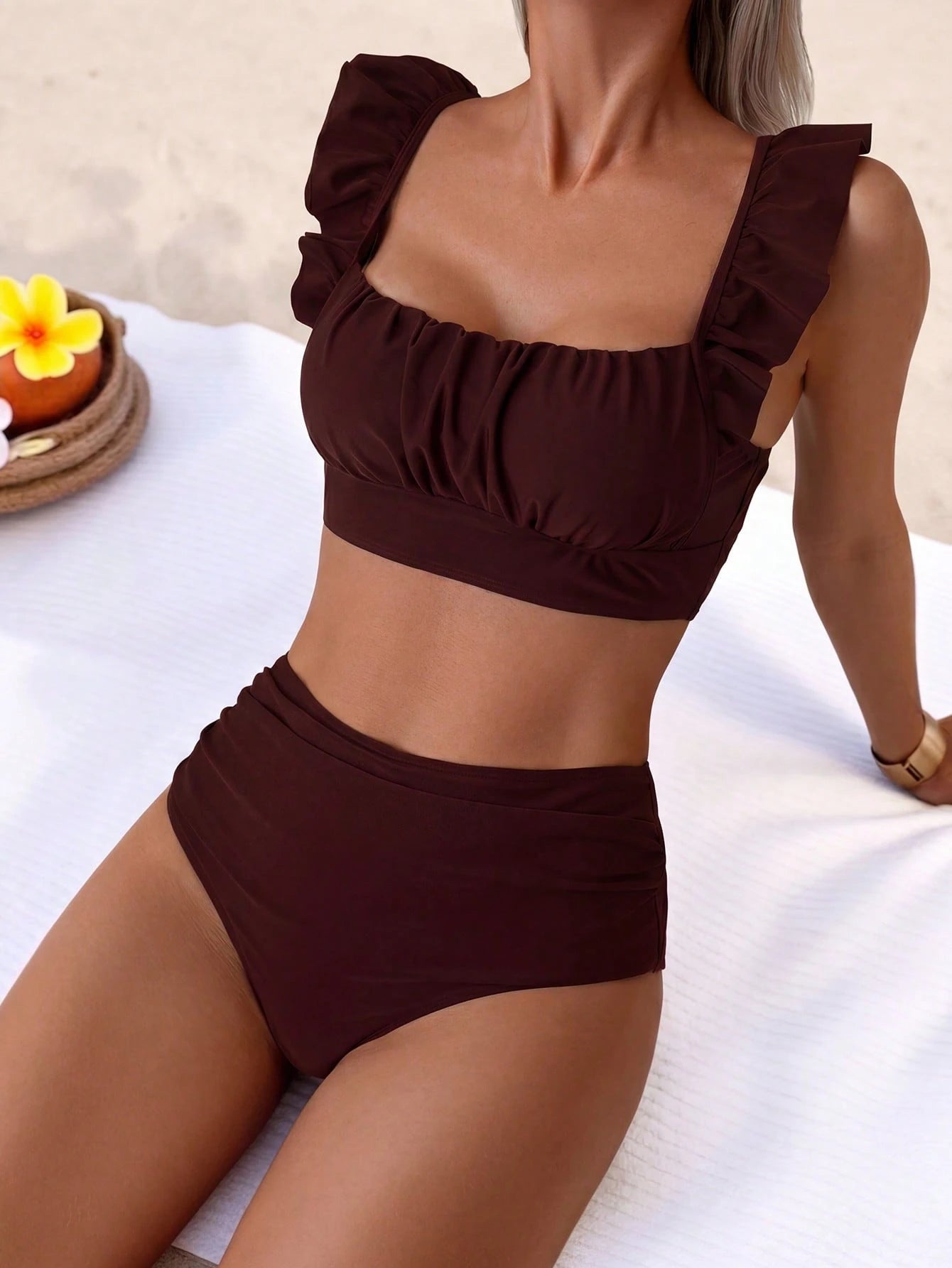 EMERY ROSE 2pcs Women's Summer Beach Elegant Vacation Solid Color