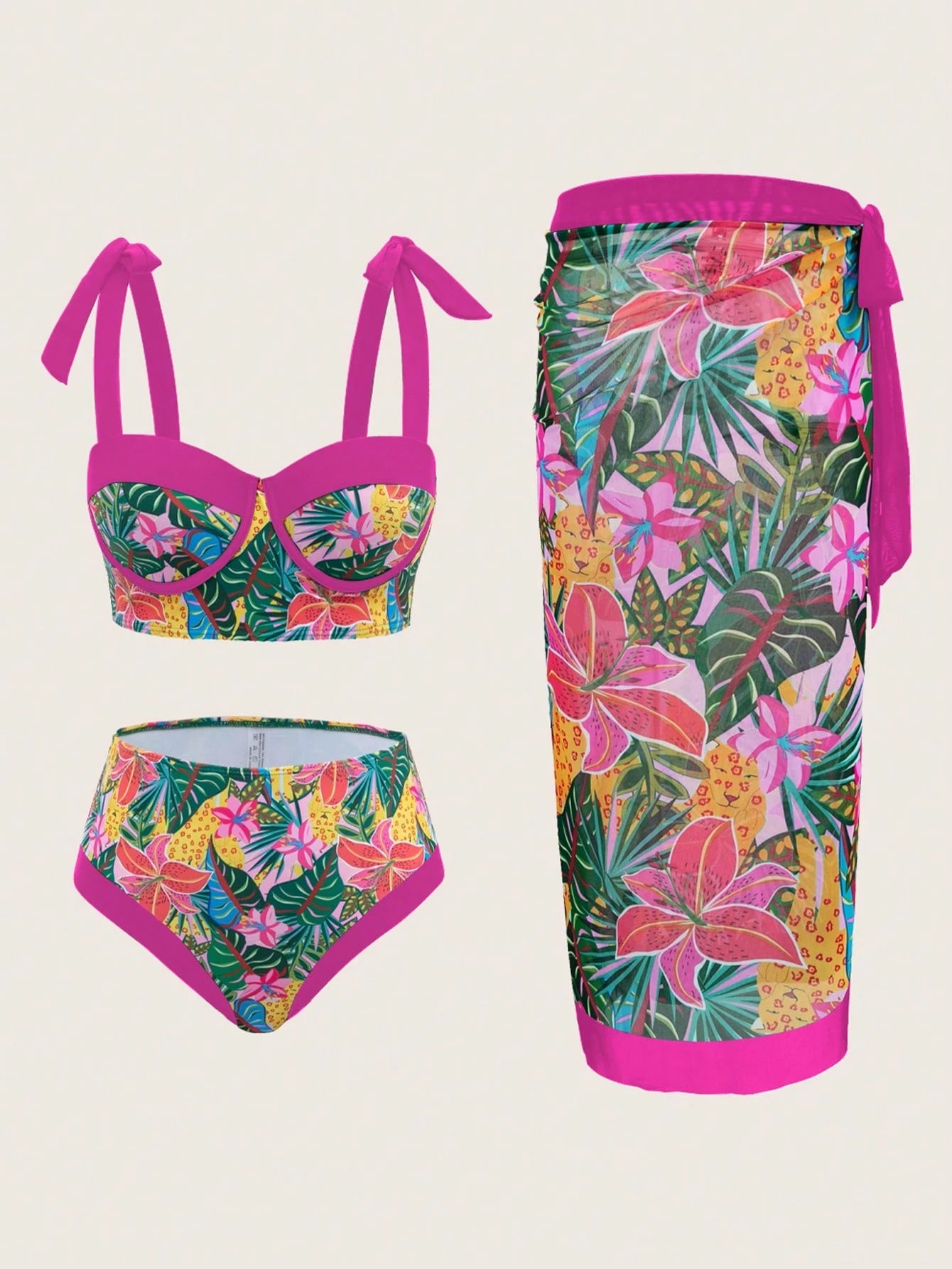 Swim Oasis 3pcs Women Bikini Set: Strappy Swimsuit + Triangle Bikini