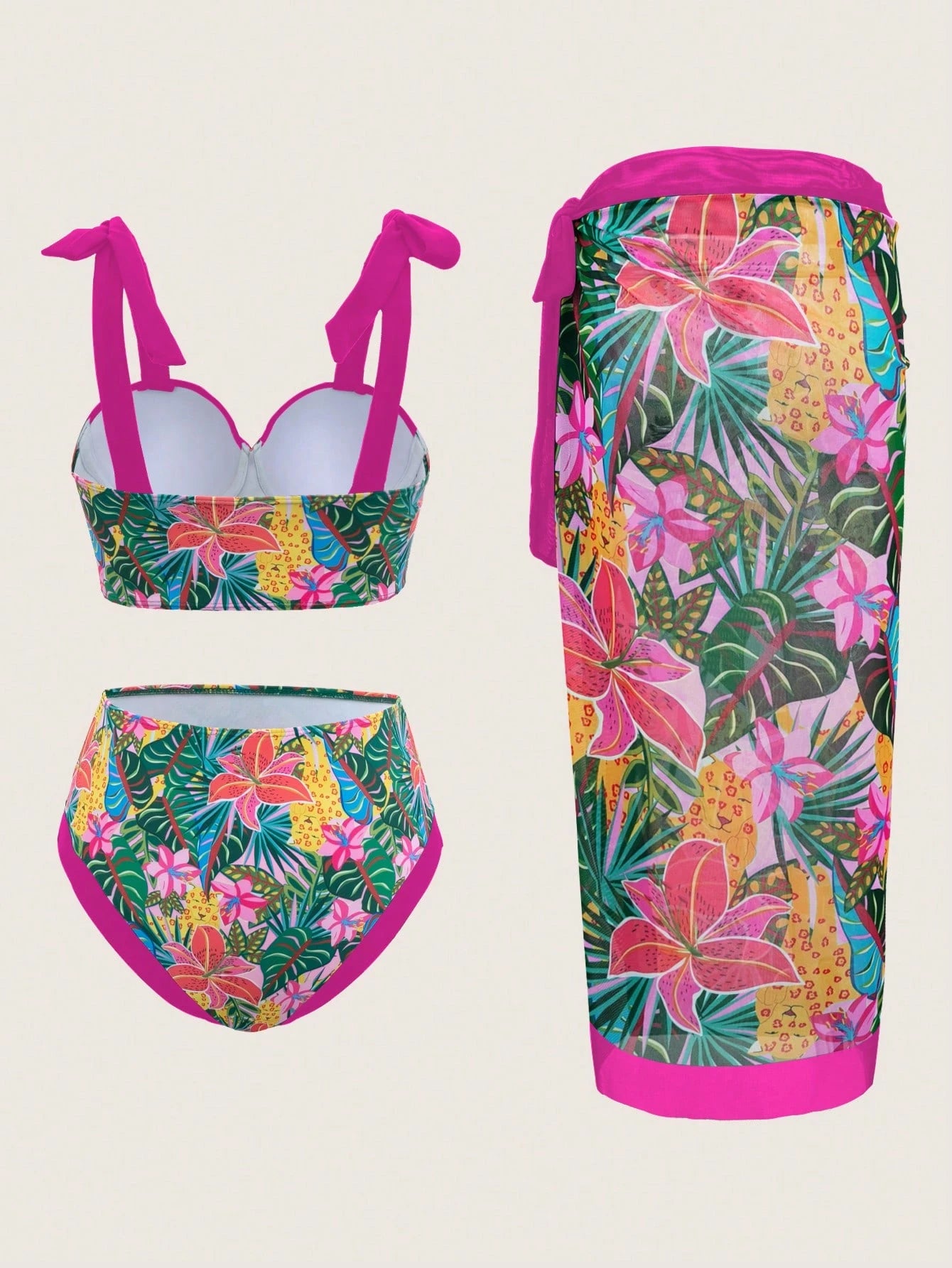Swim Oasis 3pcs Women Bikini Set: Strappy Swimsuit + Triangle Bikini
