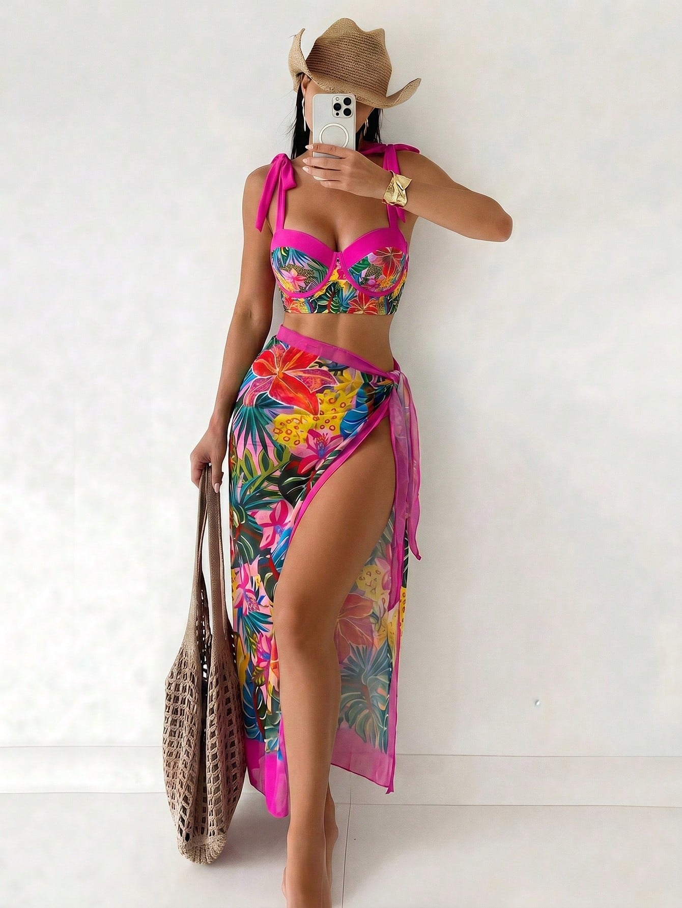 Swim Oasis 3pcs Women Bikini Set: Strappy Swimsuit + Triangle Bikini