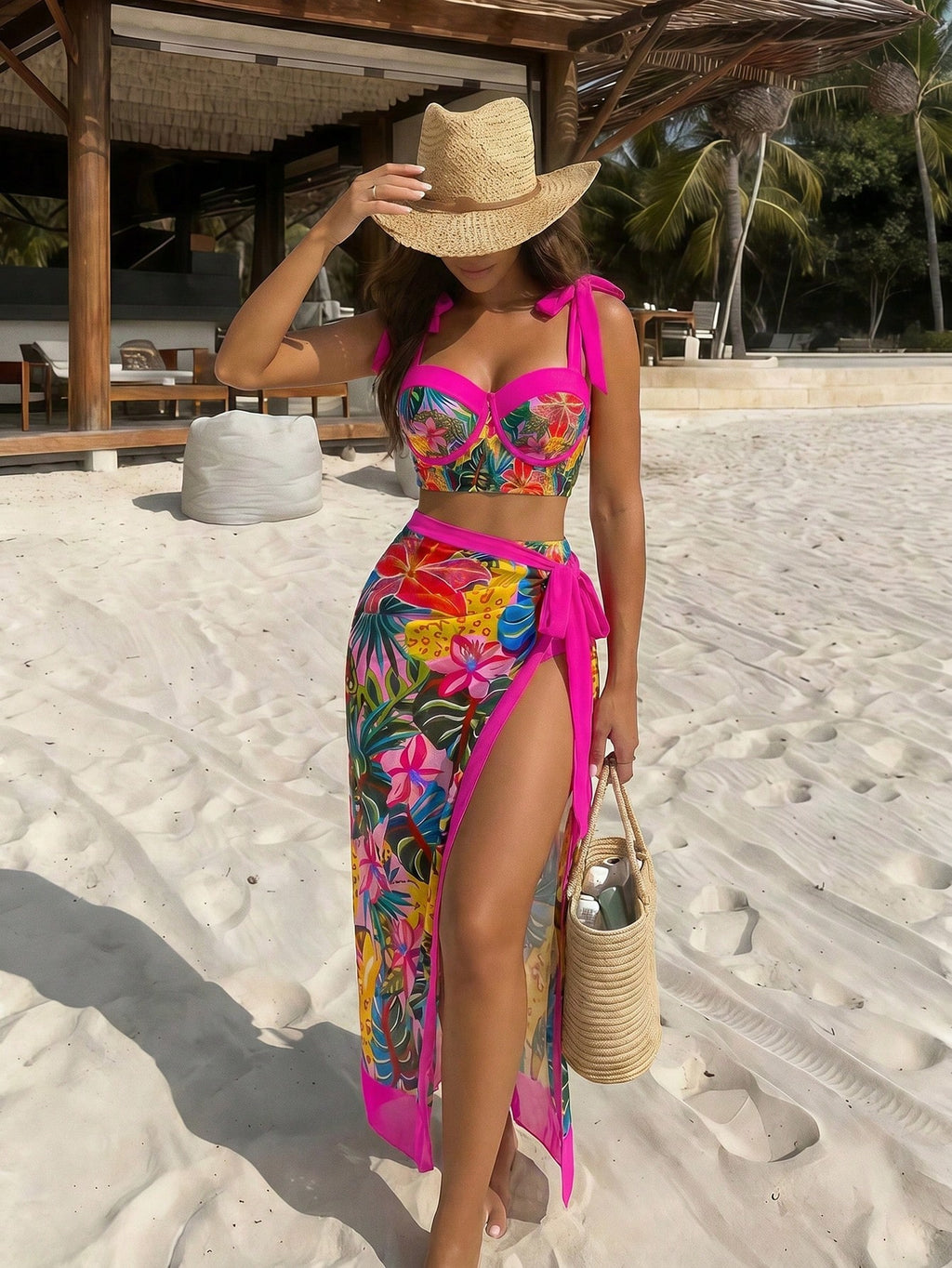 Swim Oasis 3pcs Women Bikini Set: Strappy Swimsuit + Triangle Bikini