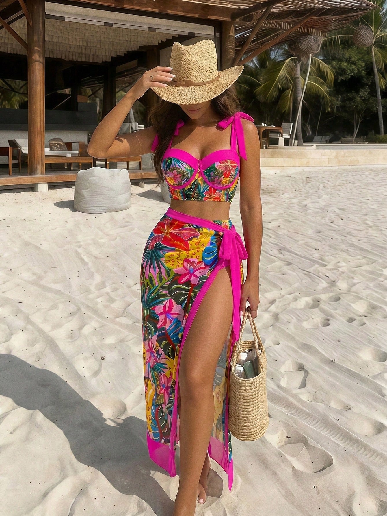 Swim Oasis 3pcs Women Bikini Set: Strappy Swimsuit + Triangle Bikini