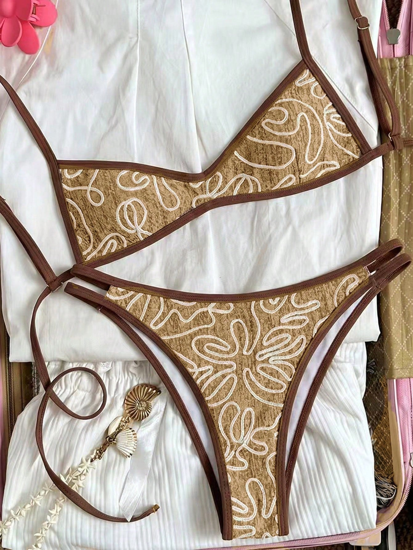 Swim Mod Women's Spaghetti Strap Orange Floral Print Sexy Beach