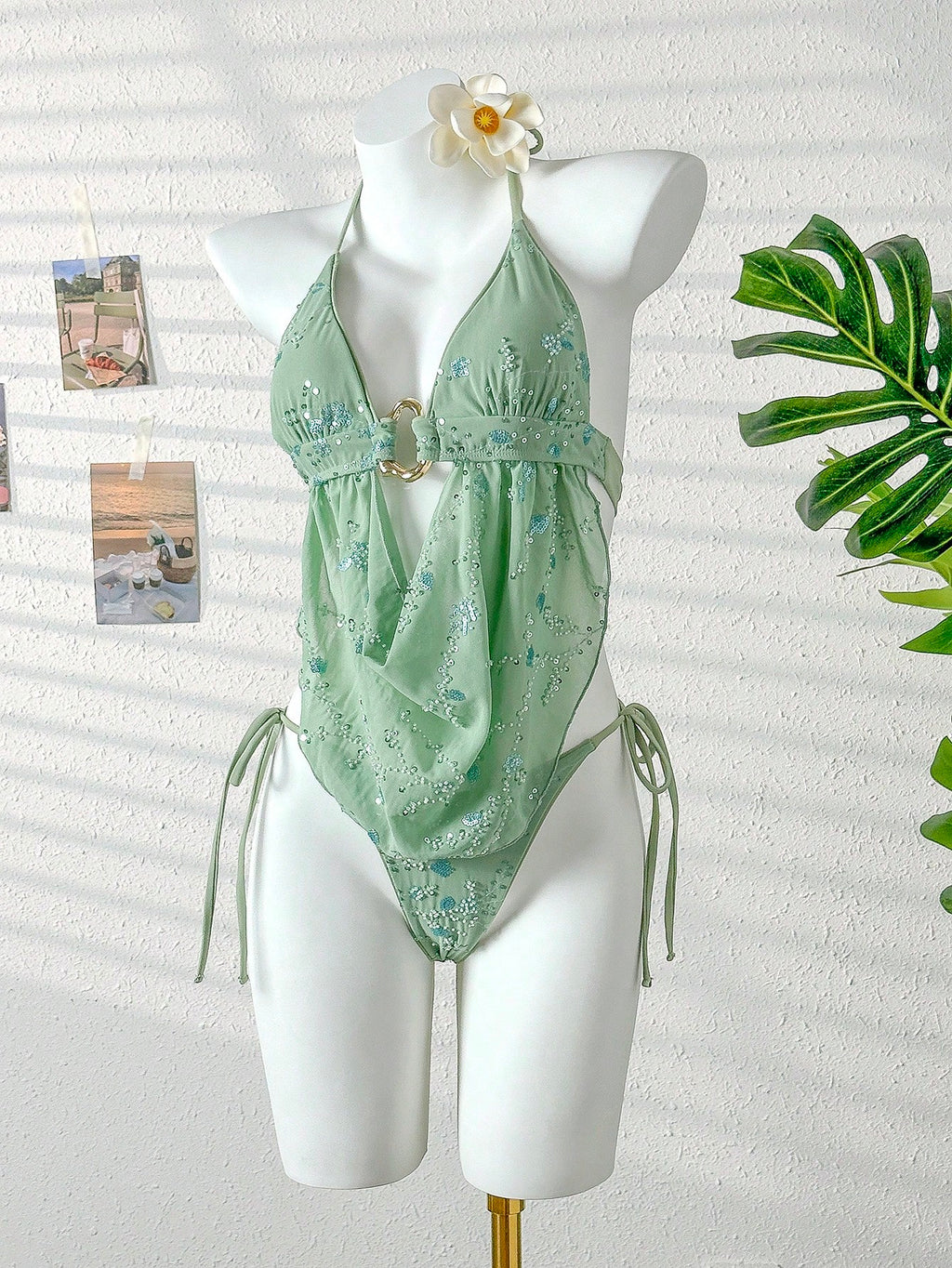 Swim SXY Women's 2 Pieces Metal Accent Bikini Set, Sexy Summer Beach