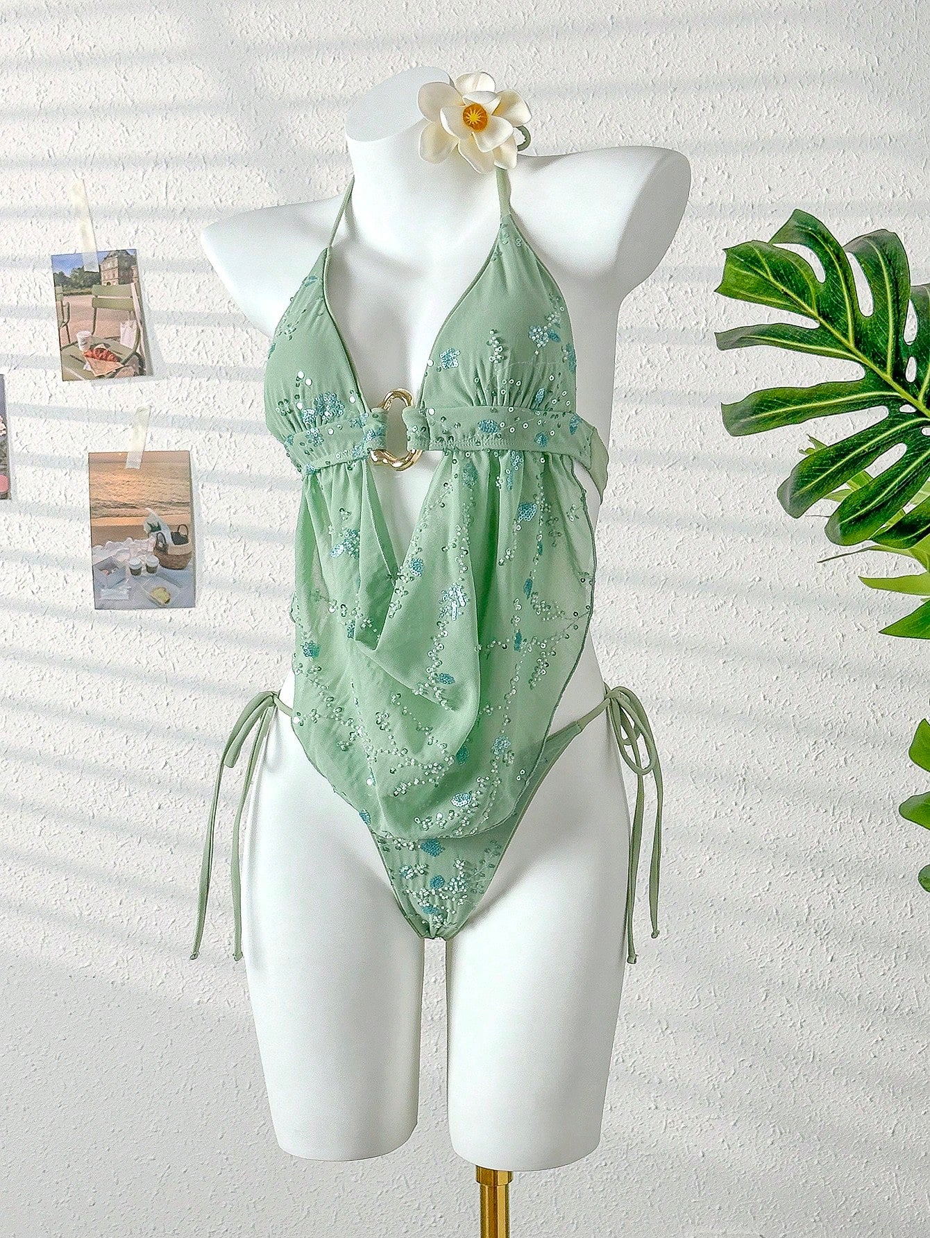 Swim SXY Women's 2 Pieces Metal Accent Bikini Set, Sexy Summer Beach