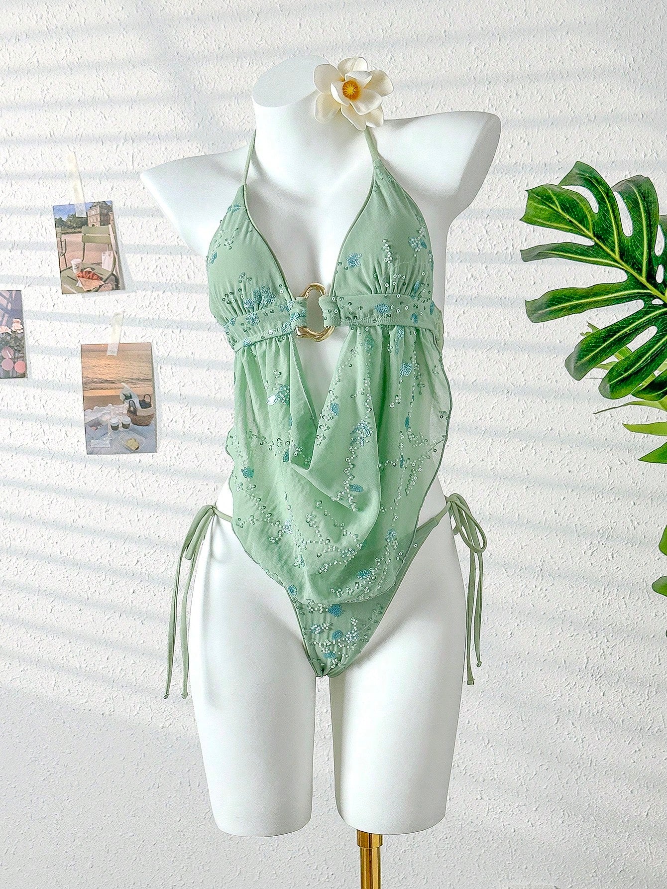 Swim SXY Women's 2 Pieces Metal Accent Bikini Set, Sexy Summer Beach
