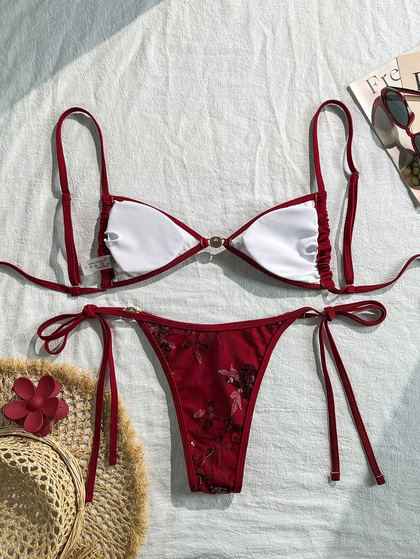 Swim Mod 2pcs/Set Women Summer Beach Vacation Textured Fabric Pearl