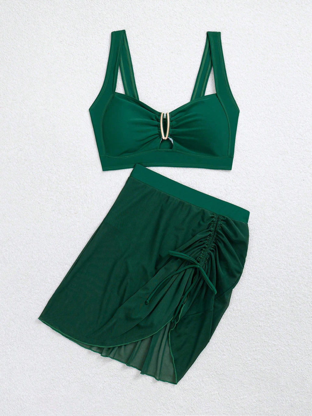 jeederkim New Summer Women Bikini Top With Metal Decor, Matching Sheer Mini Skir